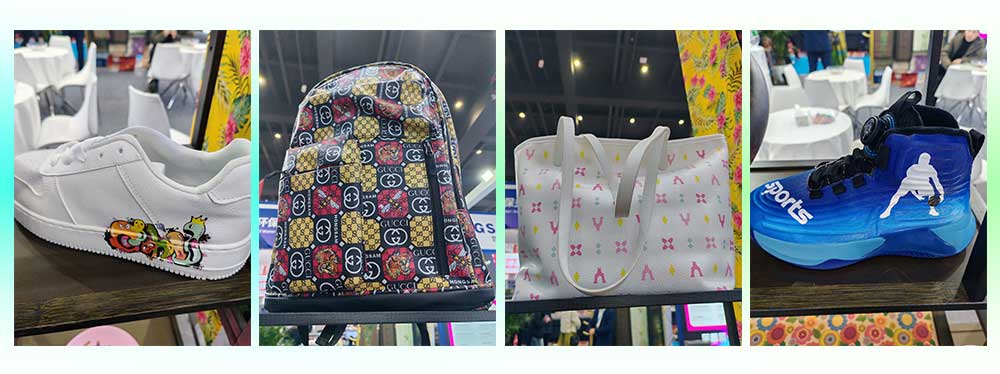 鸿盛数码箱包鞋材数码打印方案样品展区